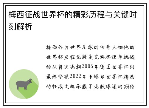 梅西征战世界杯的精彩历程与关键时刻解析
